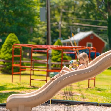 young girl, playground, slide